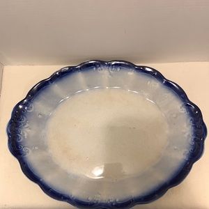 ANTIQUE LA FRANCAISE FRENCH PORCELAIN FLOW-BLUE PLATTER 15 1/2”x 11 1/2”x2 1/2”